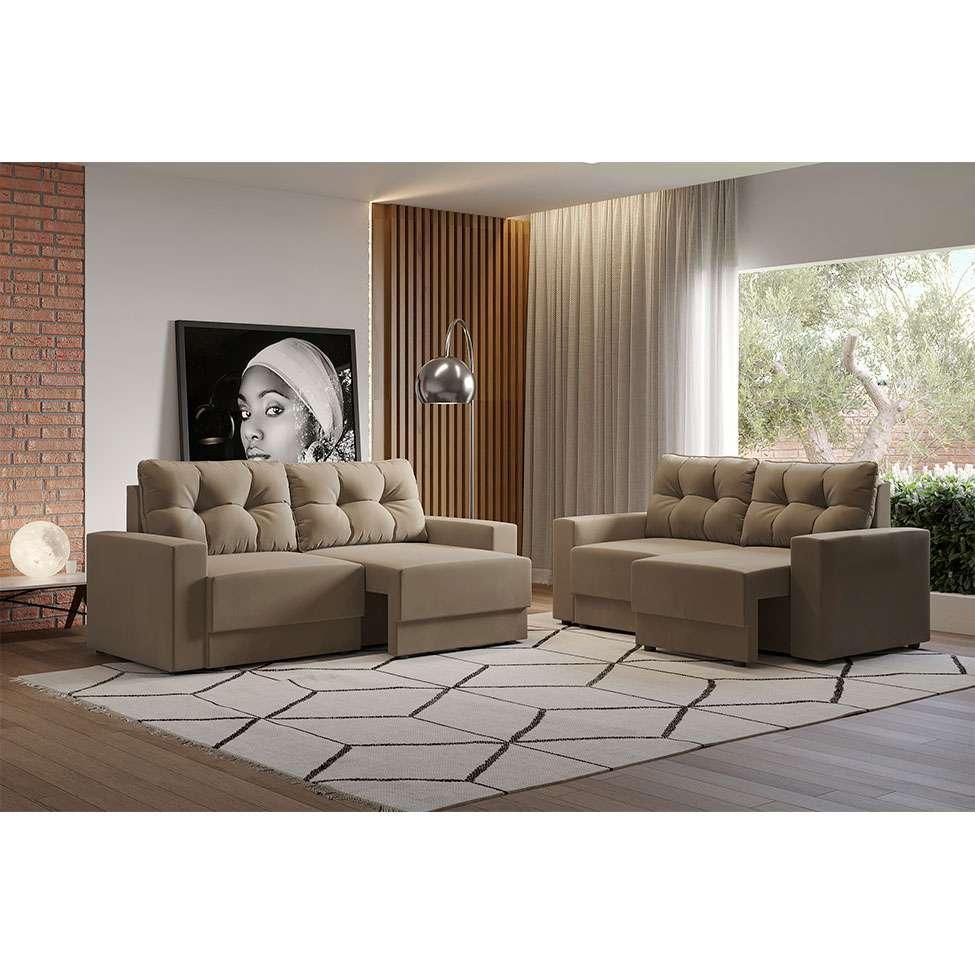Conjuntos de Sofás 2 e 3 Lugares Lubeck Retrátil Bege - 1