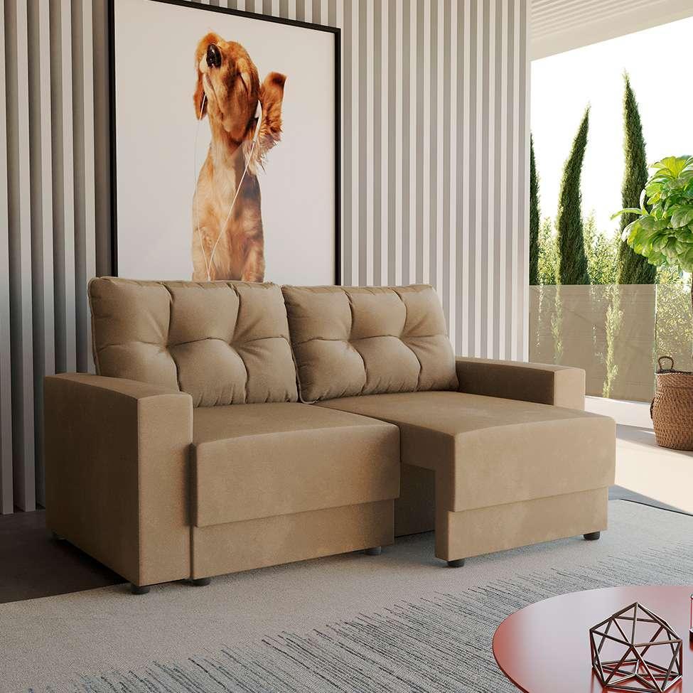 Sofá 3 Lugares Retrátil Lubeck Suede Bege 180 cm - 1