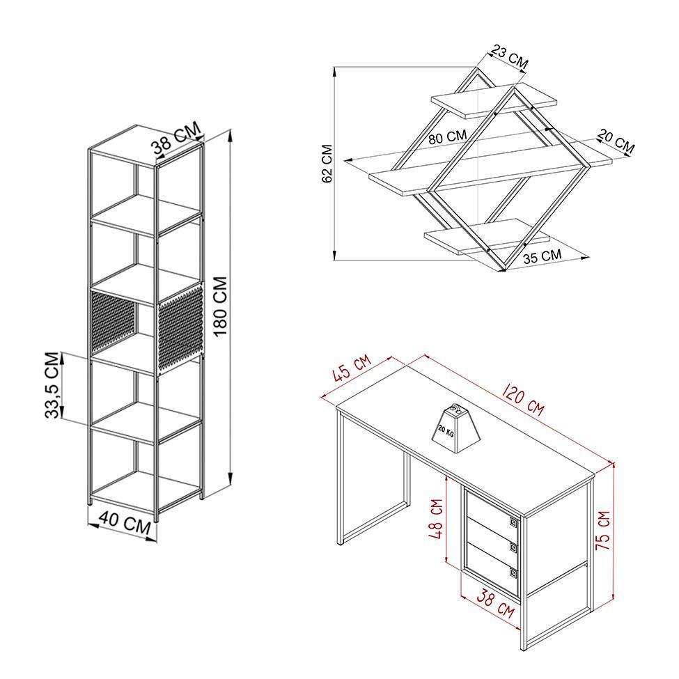 Conjunto de Escrivaninha Office 3 GV com Estante Paricel 40cm e Prateleira Driamante 80cm Grafite e Mel - 3