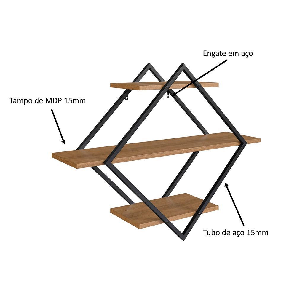 Conjunto de Escrivaninha Office 3 GV com Estante Paricel 40cm e Prateleira Driamante 80cm Grafite e Mel - 9