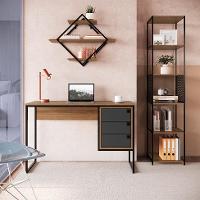 Conjunto de Escrivaninha Office 3 GV com Estante Paricel 40cm e Prateleira Driamante 80cm Grafite e Mel - 1