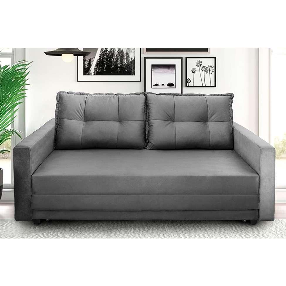 Sofá-Cama com Cama Auxiliar Casal 2 Lugares Trancoso Suede Cinza - 3