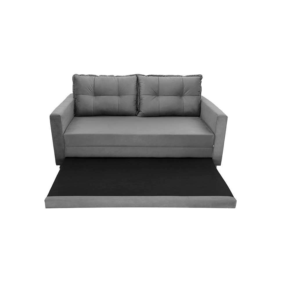 Sofá-Cama com Cama Auxiliar Casal 2 Lugares Trancoso Suede Cinza - 4