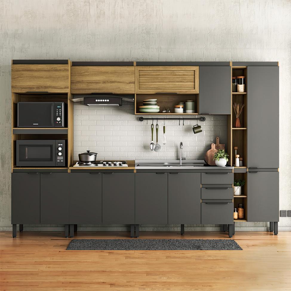 Cozinha Completa Magnólia 12 PT 3 GV Mel e Grafite - 1