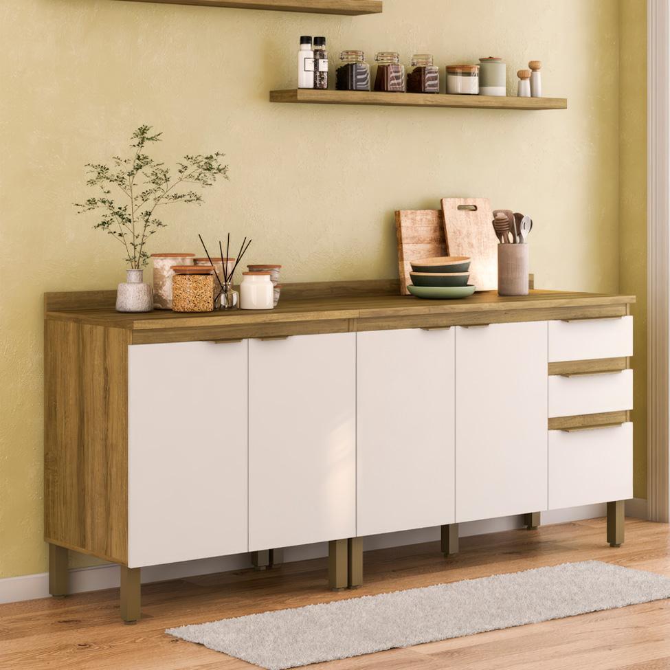 Cozinha Compacta Magnólia com 2 Balcões 4 PT 3 GV Mel e Branca - 1