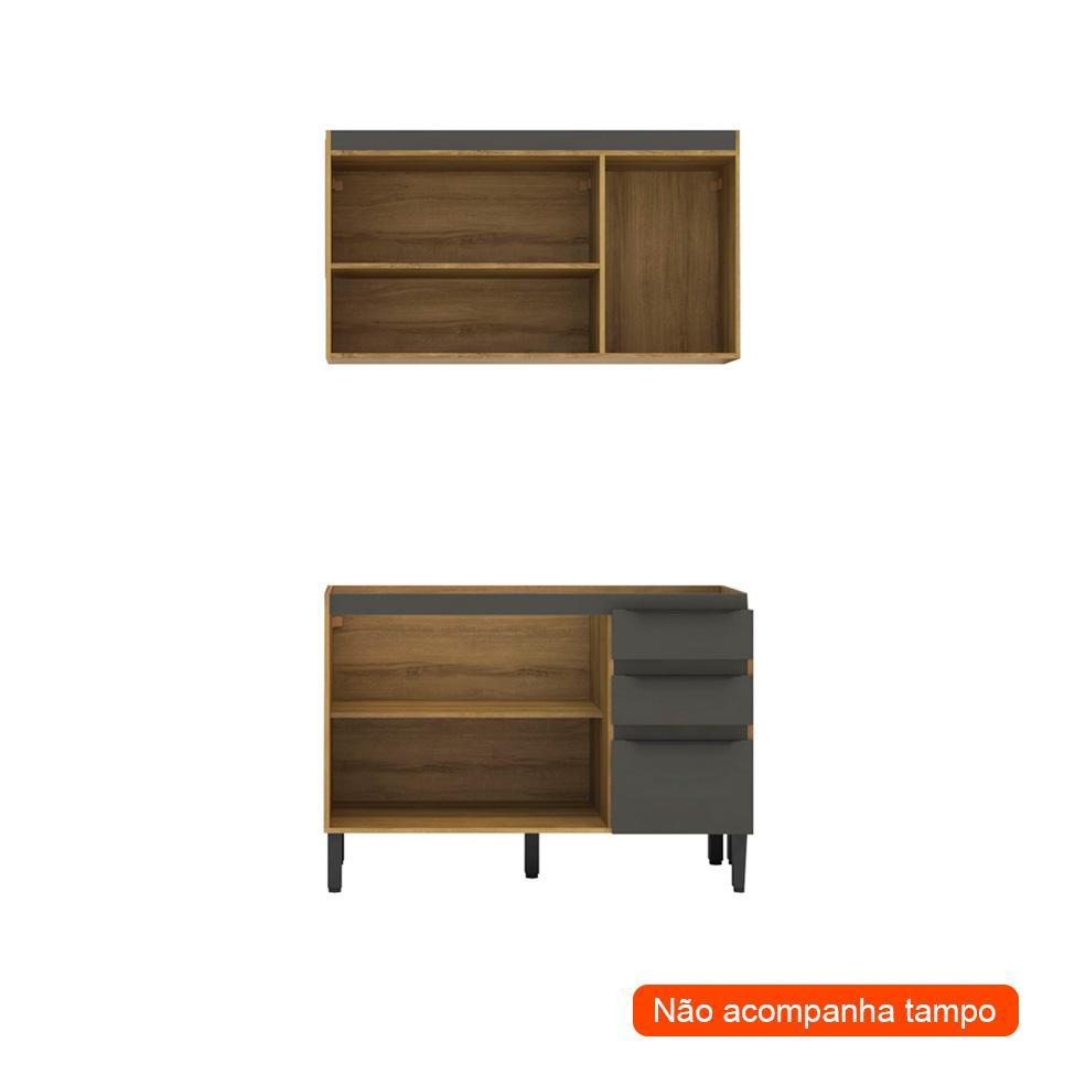 Cozinha Compacta Magnólia com Armário Aéreo 4 PT 3 GV Mel e Grafite - 2