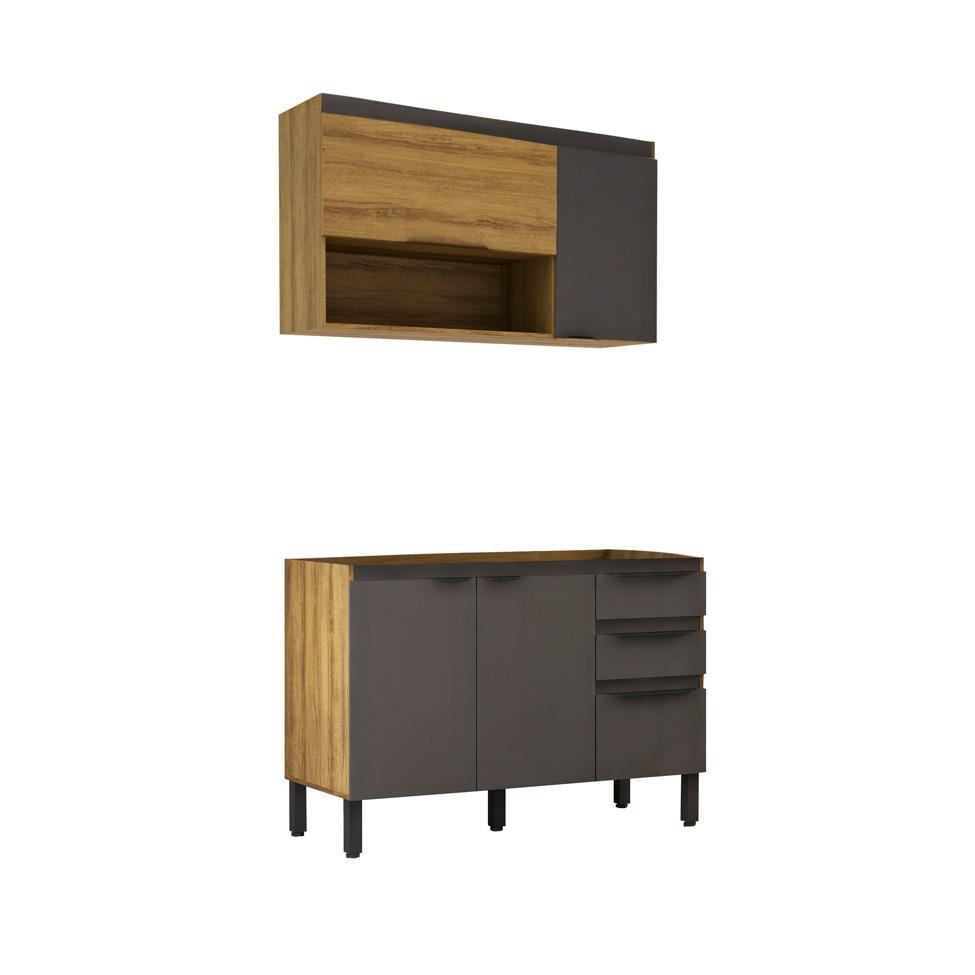 Cozinha Compacta Magnólia com Armário Aéreo 4 PT 3 GV Mel e Grafite - 5