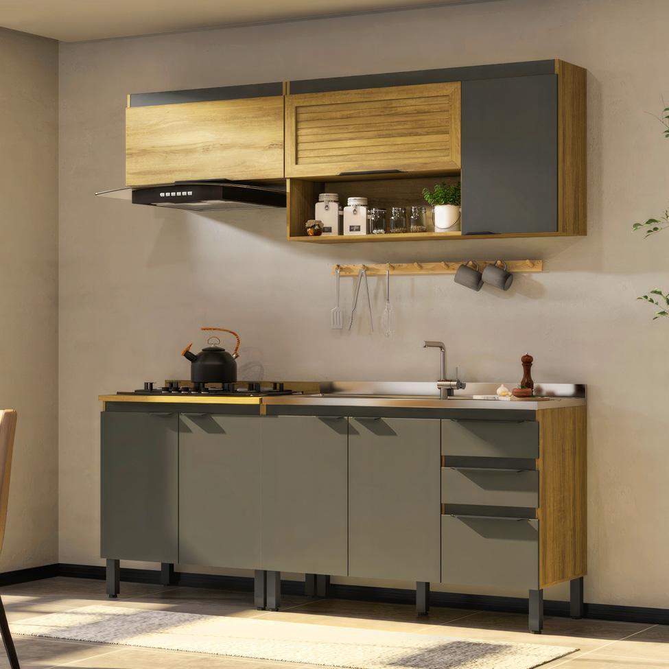 Cozinha Completa Magnólia 7 PT 3 GV Mel e Grafite - 1