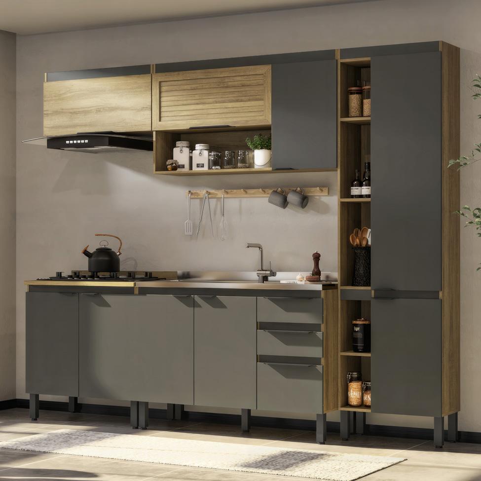 Cozinha Completa Magnólia 9 PT 3 GV Mel e Grafite - 1