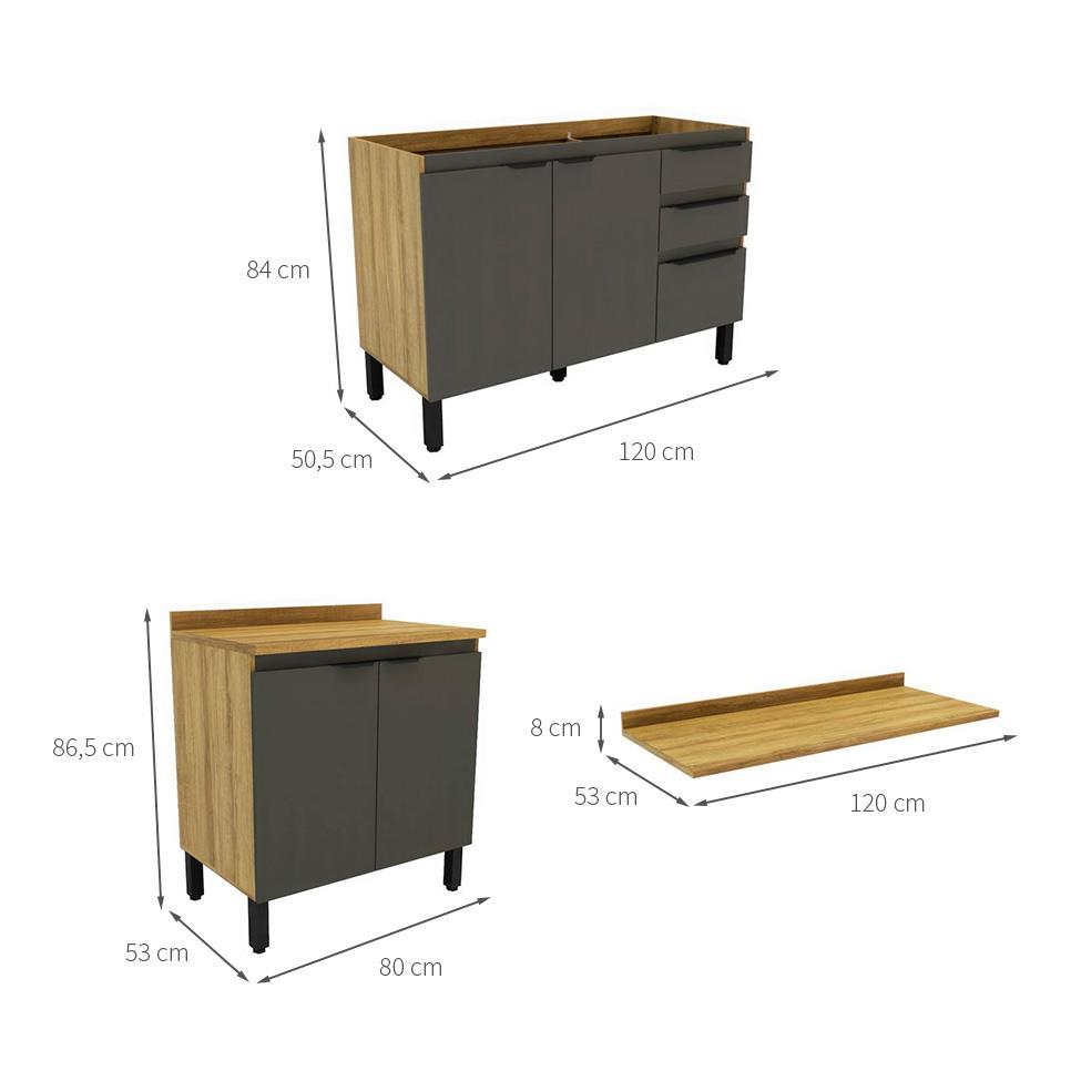 Cozinha Compacta Magnólia com 2 Balcões 4 PT 3 GV Mel e Grafite - 4