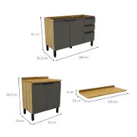 Cozinha Compacta Magnólia com 2 Balcões 4 PT 3 GV Mel e Grafite