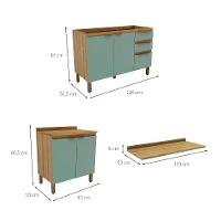 Cozinha Compacta Magnólia com 2 Balcões 4 PT 3 GV Mel e Verde