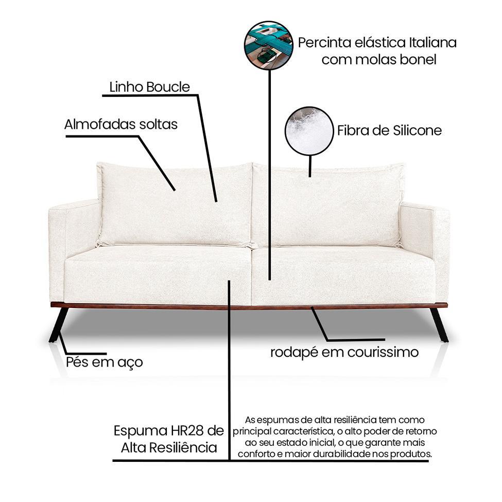 Sofá 3 Lugares Zeus Linho Bouclê Off White 180 cm - 8