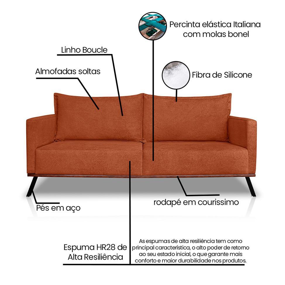 Sofá 3 Lugares Zeus Linho Bouclê Terracota 220 cm - 8