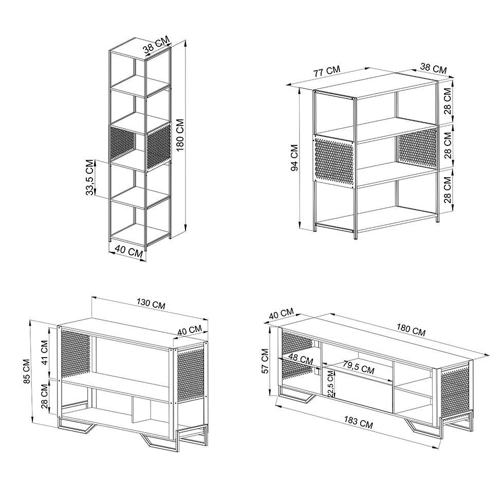 Conjunto para Sala de Estar Paricel com Rack 1 GV, Aparador, Estante 40cm e Estante 77cm Preto - 3