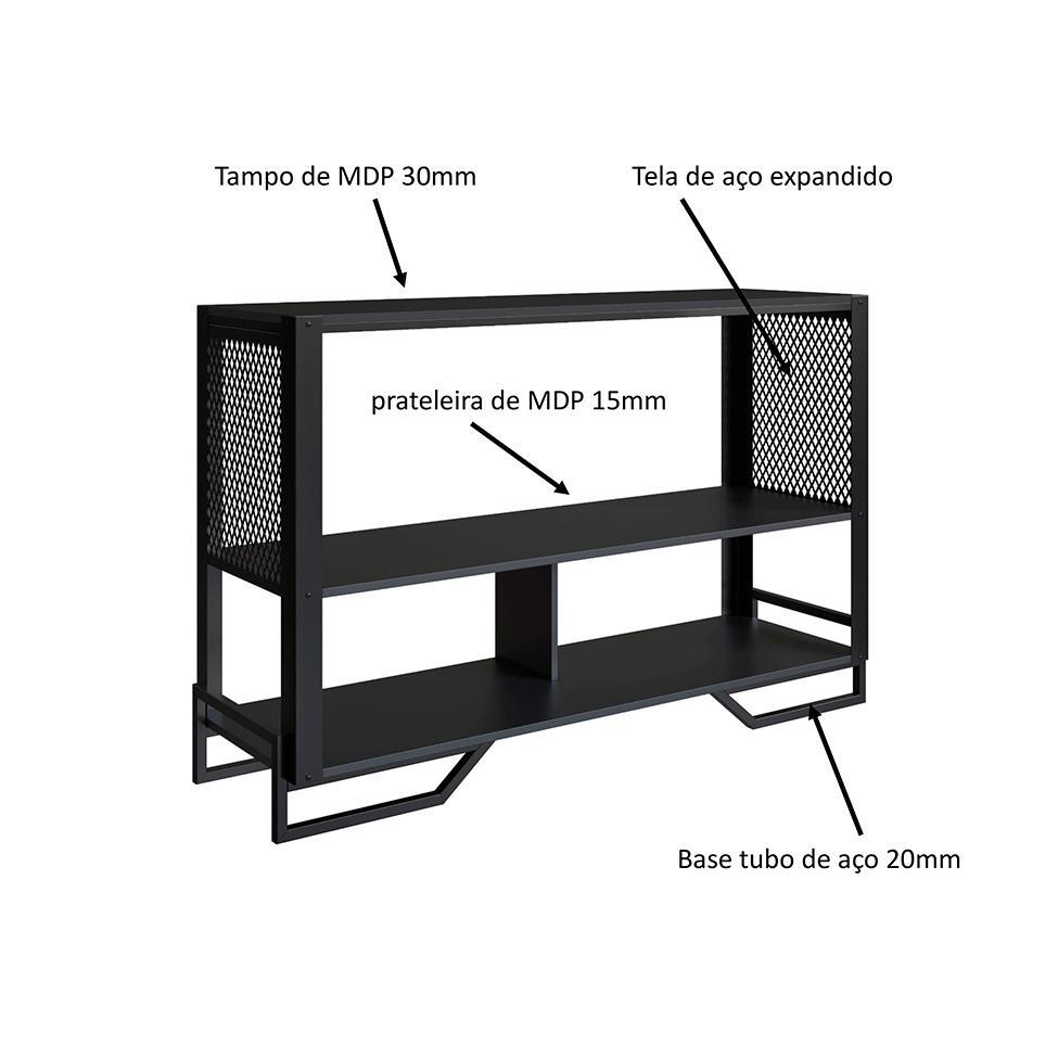 Conjunto para Sala de Estar Paricel com Rack 1 GV, Aparador, Estante 40cm e Estante 77cm Preto - 6