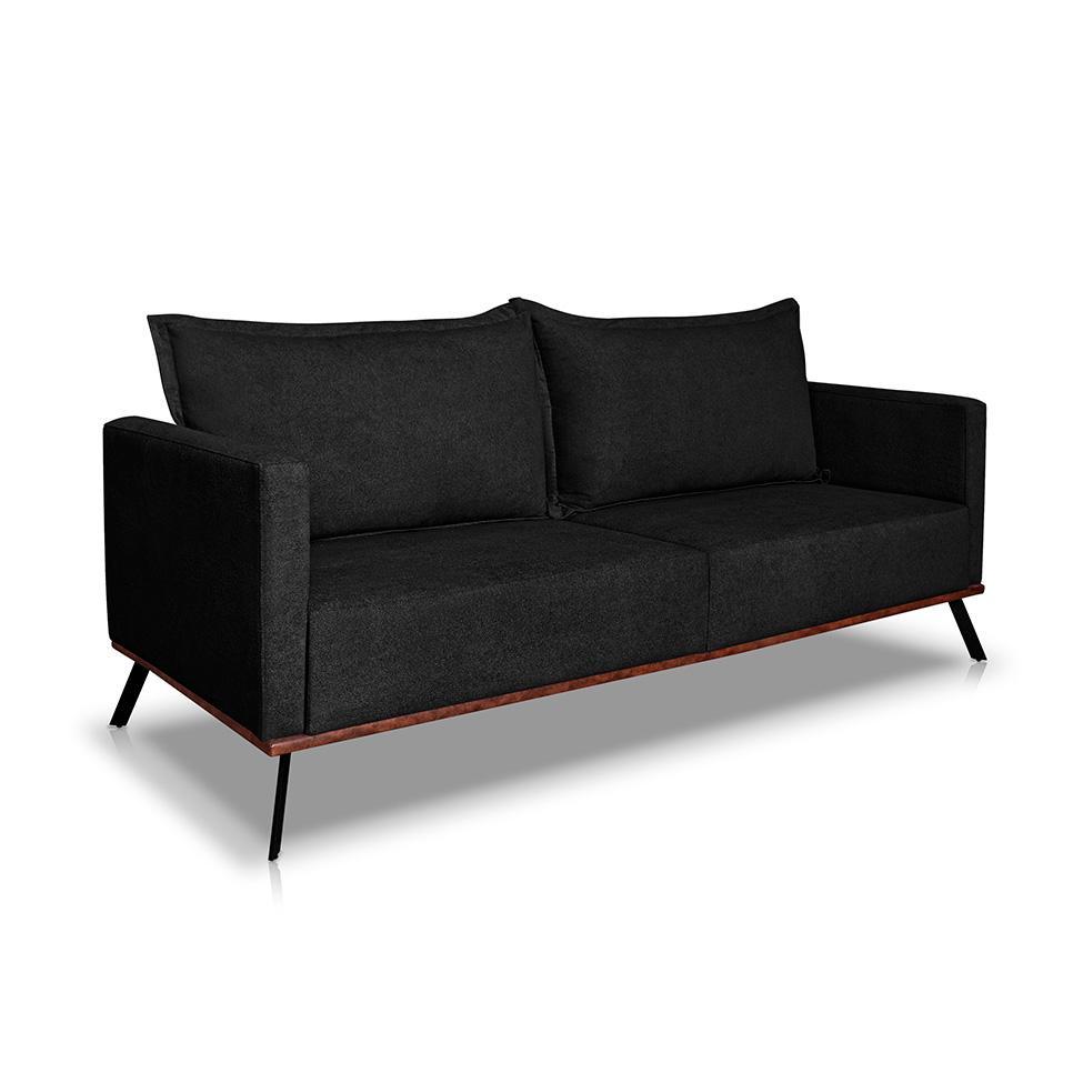 Sofá 3 Lugares Zeus Linho Bouclê Preto 220 cm - 1