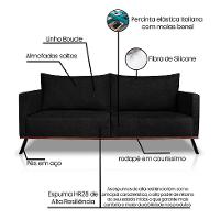 Sofá 3 Lugares Zeus Linho Bouclê Preto 220 cm - 8