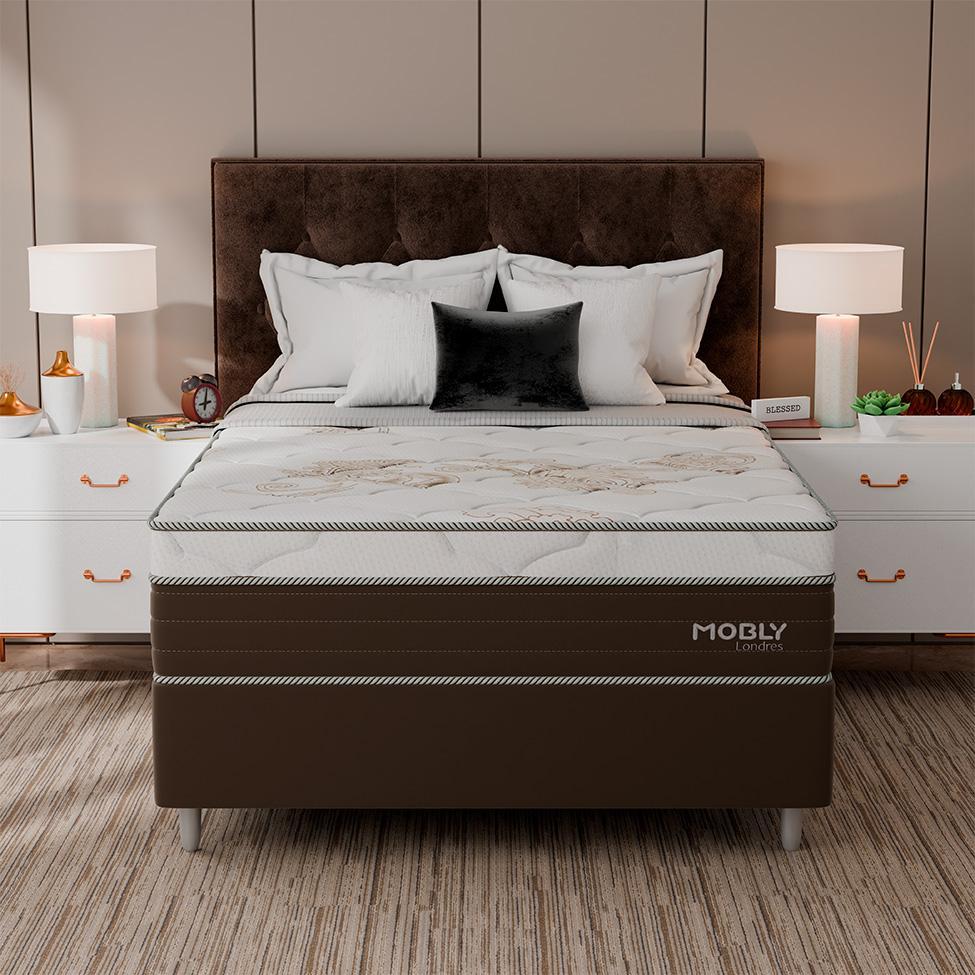 Cama Box Casal Londres com Colchão Molas Ensacadas (63x138x188) Marrom e Branca - 4
