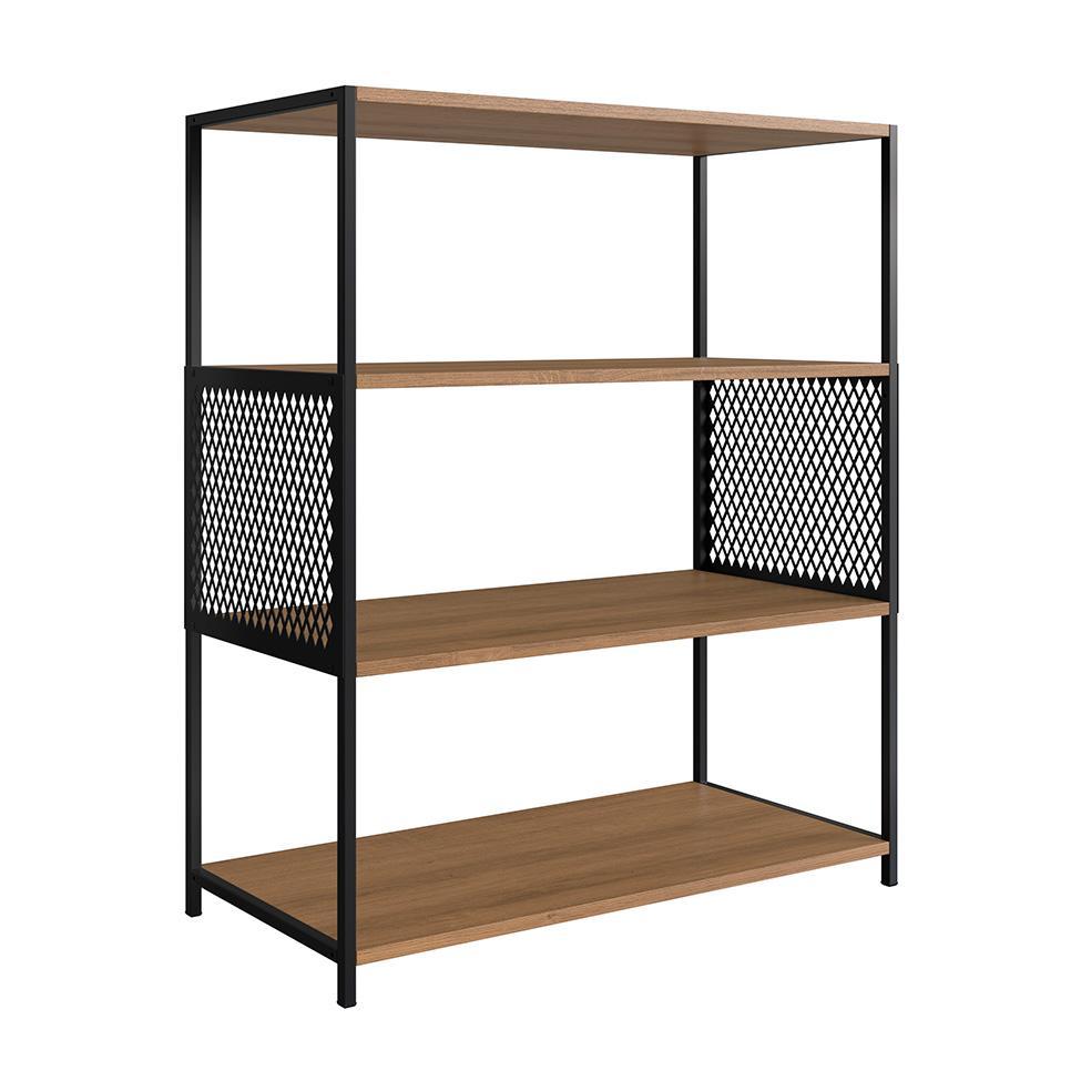 Conjunto para Sala de Estar Paricel com Rack 2 PT, Aparador e Estante 77cm Preto e Mel - 6