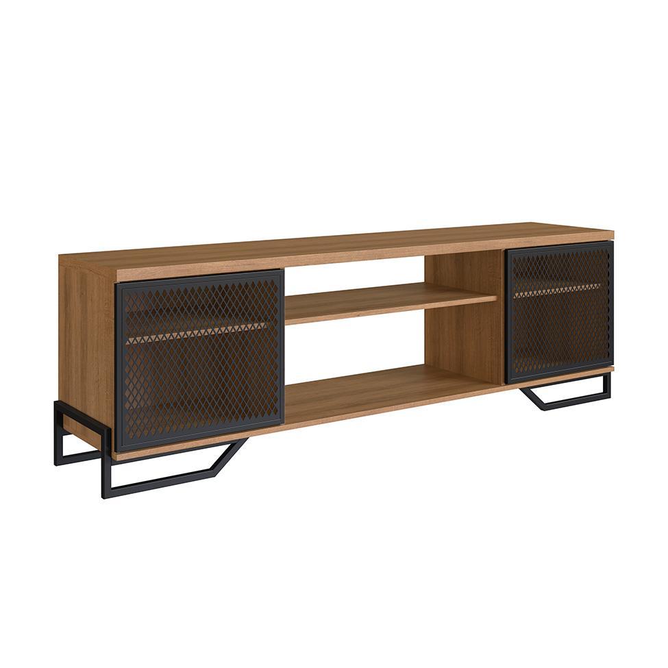 Conjunto para Sala de Estar Paricel com Rack 2 PT, Aparador e Estante 77cm Preto e Mel - 8