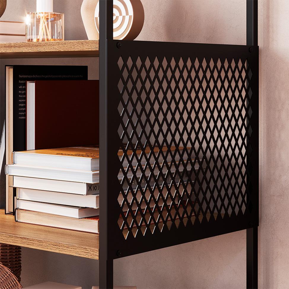 Conjunto para Sala de Estar Paricel com Rack 2 PT, Aparador e Estante 77cm Preto e Mel - 9