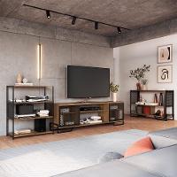 Conjunto para Sala de Estar Paricel com Rack 2 PT, Aparador e Estante 77cm Preto e Mel - 1