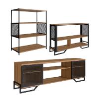 Conjunto para Sala de Estar Paricel com Rack 2 PT, Aparador e Estante 77cm Preto e Mel - 2