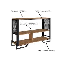 Conjunto para Sala de Estar Paricel com Rack 2 PT, Aparador e Estante 77cm Preto e Mel - 5
