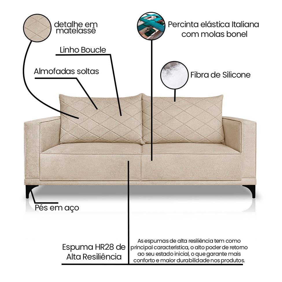 Sofá 2 Lugares Eros Linho Bouclê Bege 160 cm - 8