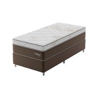 Cama Box Solteirão Londres com Colchão Molas Ensacadas (63x108x198) Marrom e Branca - 1