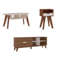 Conjunto para Sala de Estar Verona com Rack 2 GV, Mesa de Centro e Mesa Lateral Cedro e Off White - 2