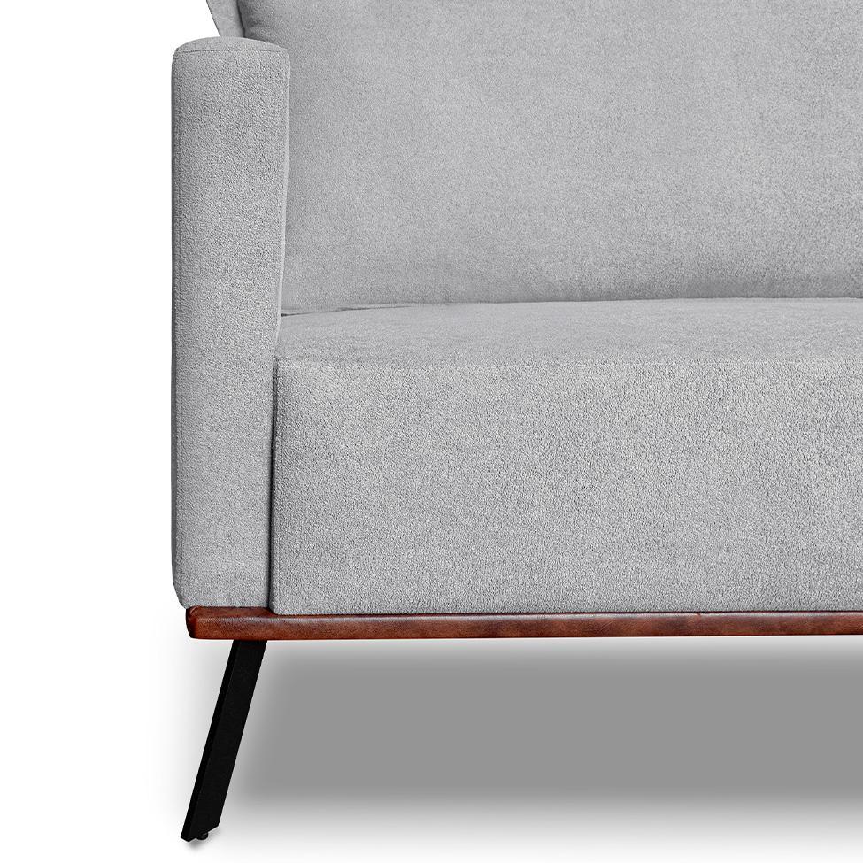 Sofá 3 Lugares Zeus Linho Bouclê Cinza Claro 200 cm - 6