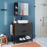 Conjunto de Gabinete de Banheiro Paricel 1 PT e 1 GV com Cuba Ametista Branca e Espelheira Angel 1 PT Preto e Grafite - 1