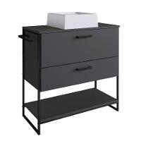 Conjunto de Gabinete de Banheiro Paricel 1 PT e 1 GV com Cuba Ametista Branca e Espelheira Angel 1 PT Preto e Grafite