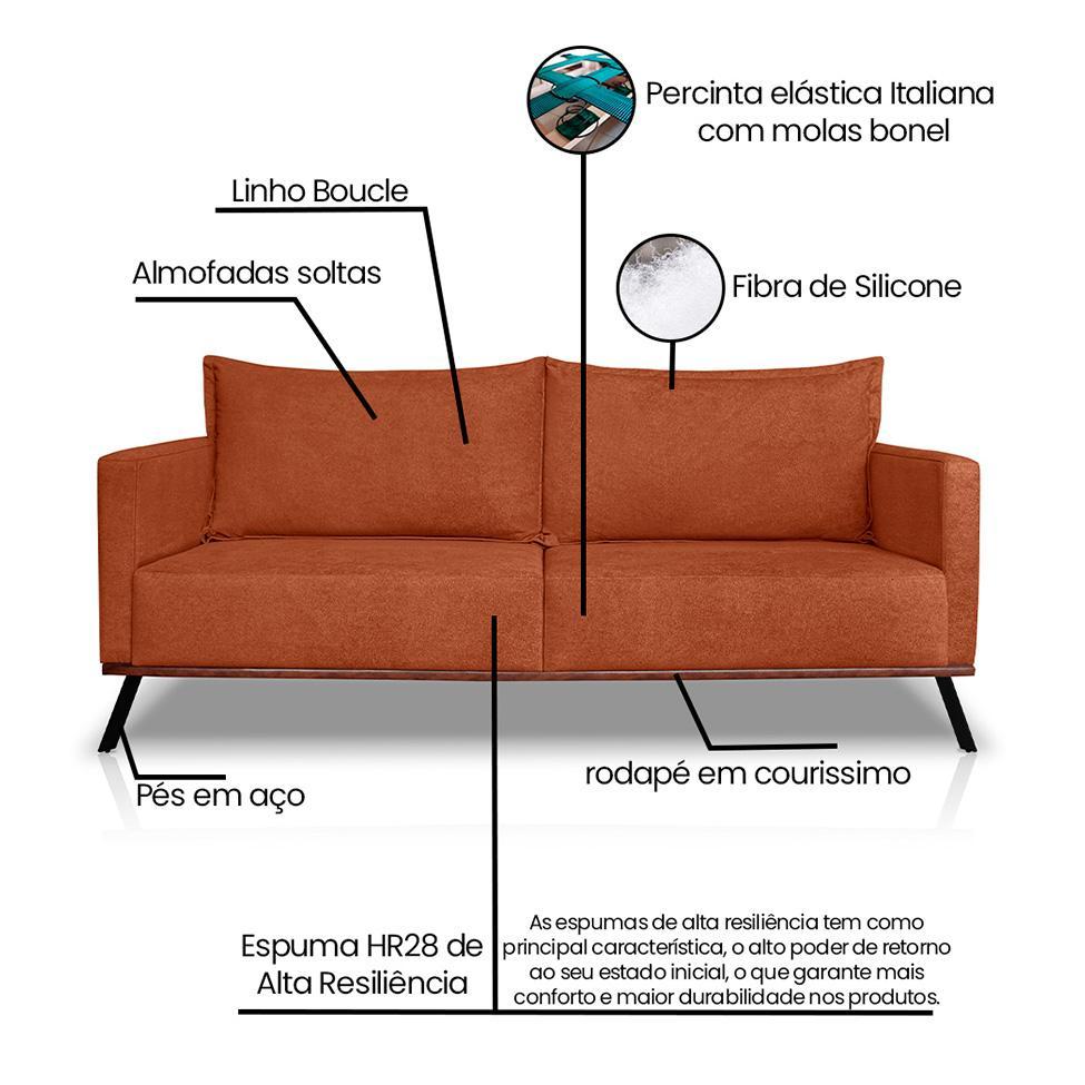 Sofá 3 Lugares Zeus Linho Bouclê Terracota 180 cm - 8
