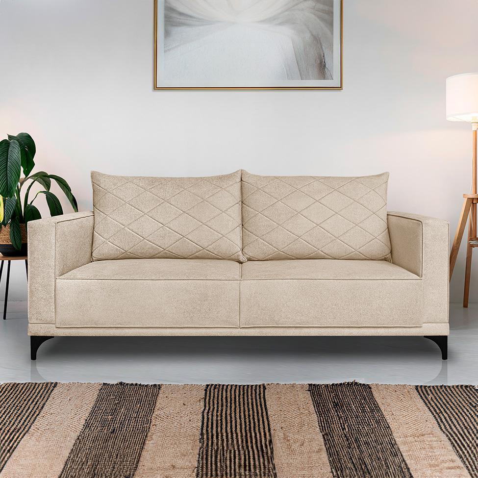 Sofá 3 Lugares Eros Linho Bouclê Bege 220 cm - 2