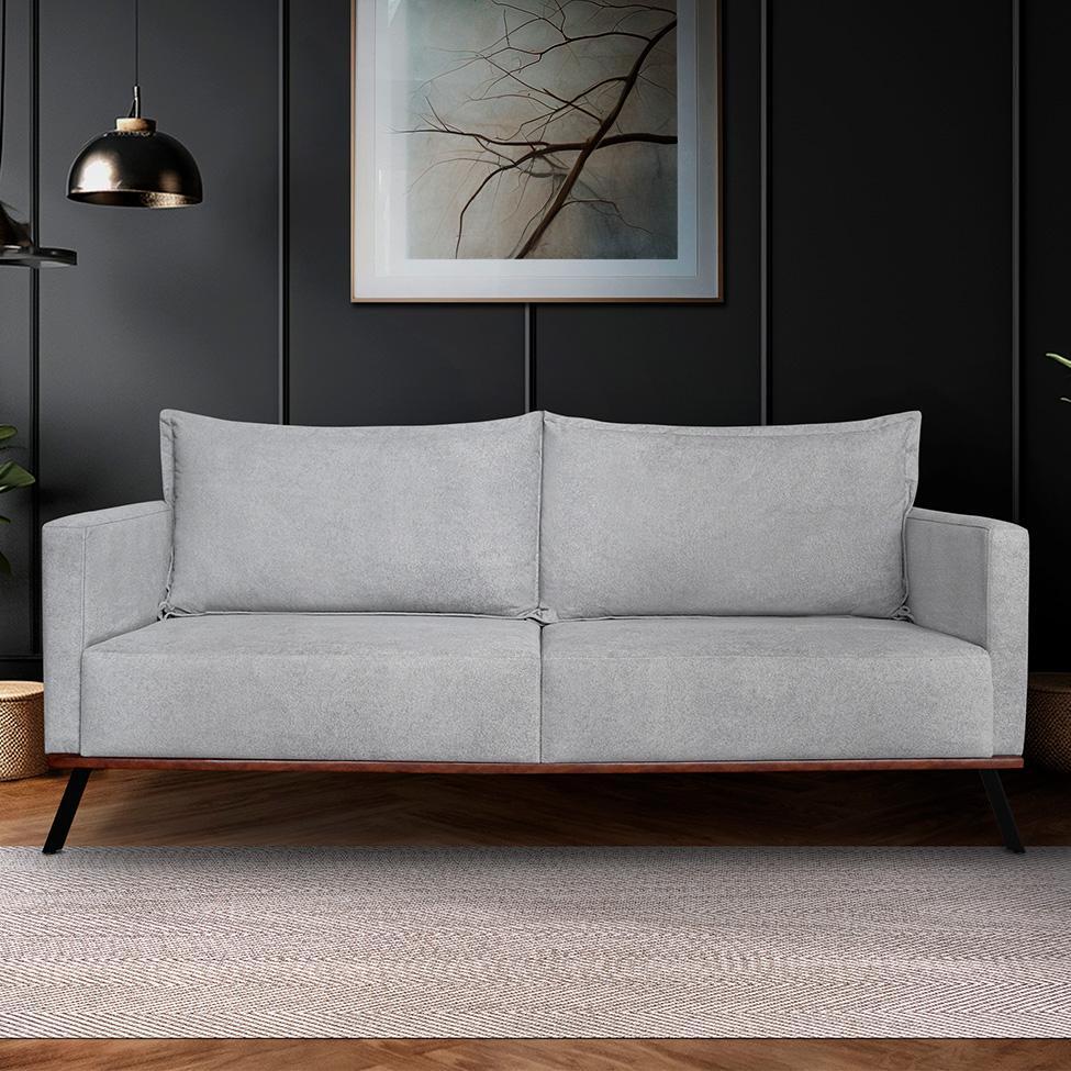 Sofá 3 Lugares Zeus Linho Bouclê Cinza Claro 220 cm - 2