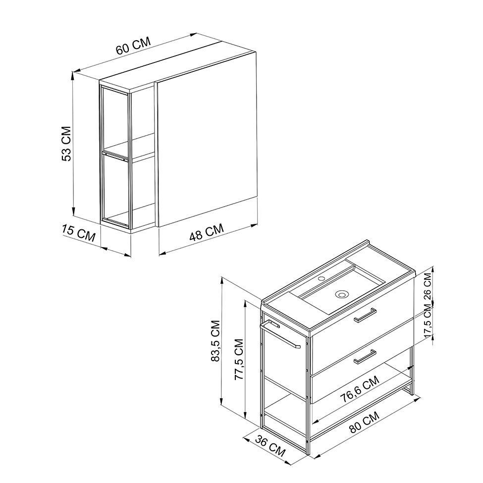Conjunto de Gabinete de Banheiro com Lavatório Stela 1 PT e 1 GV e Espelheira Angel 1 PT Preto e Mel - 3