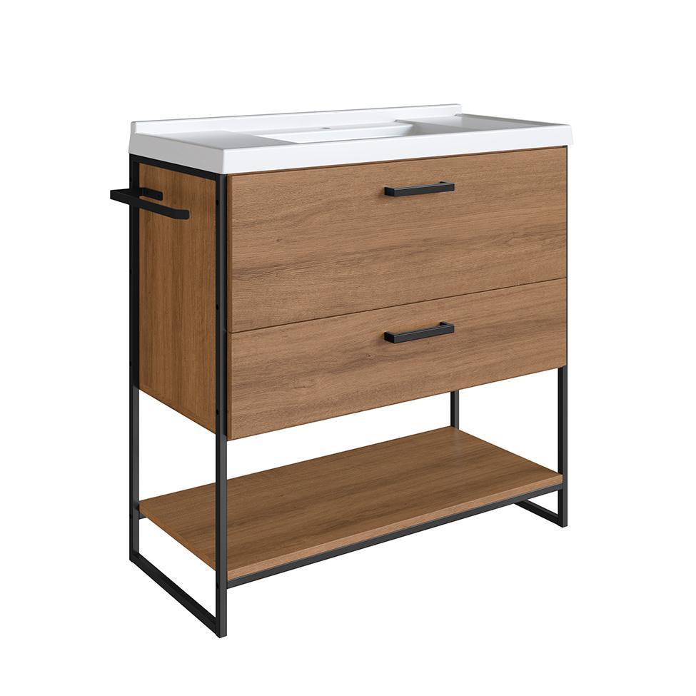 Conjunto de Gabinete de Banheiro com Lavatório Stela 1 PT e 1 GV e Espelheira Angel 1 PT Preto e Mel - 4