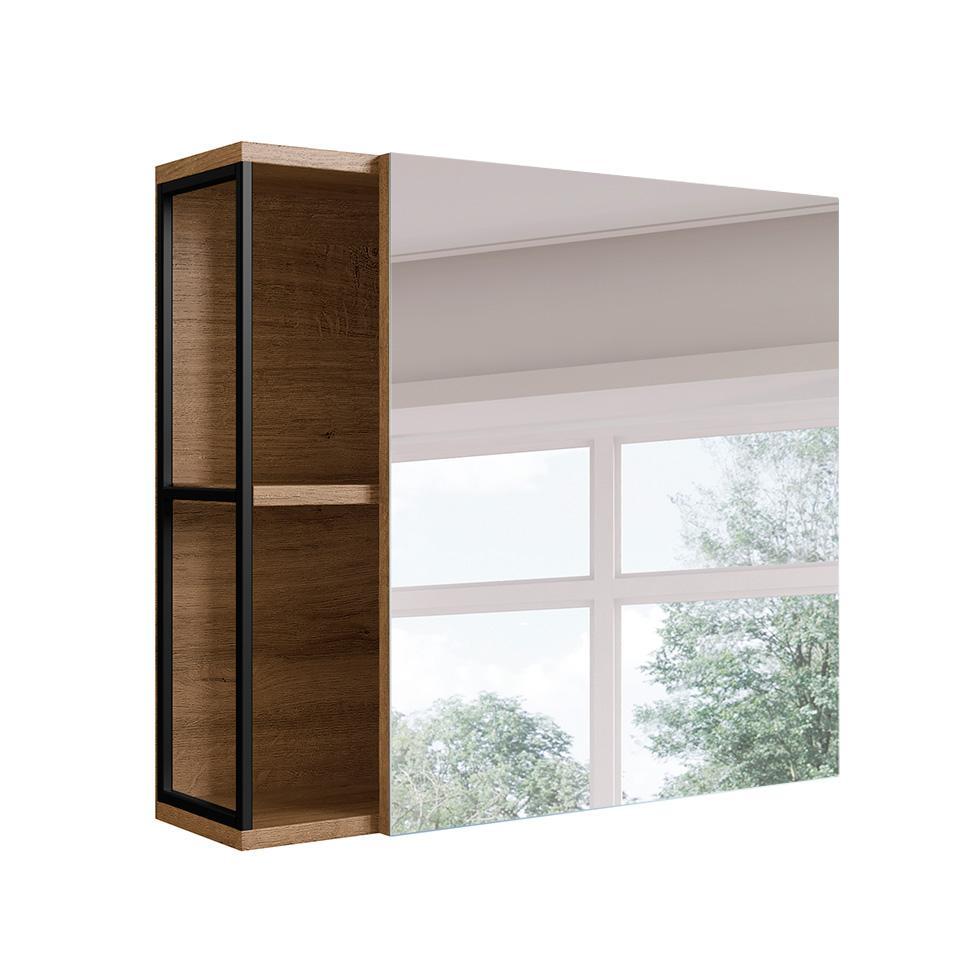 Conjunto de Gabinete de Banheiro com Lavatório Stela 1 PT e 1 GV e Espelheira Angel 1 PT Preto e Mel - 6