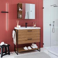 Conjunto de Gabinete de Banheiro com Lavatório Stela 1 PT e 1 GV e Espelheira Angel 1 PT Preto e Mel - 1