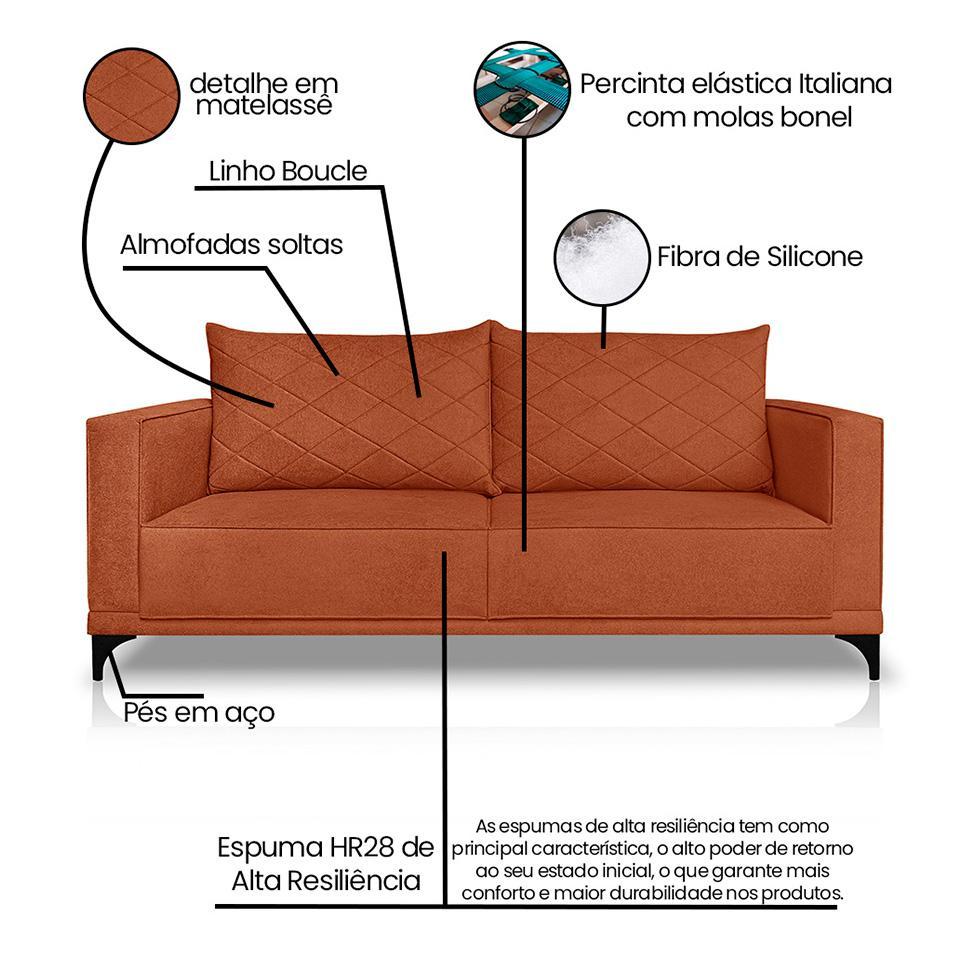 Sofá 3 Lugares Eros Linho Bouclê Terracota 180 cm - 8