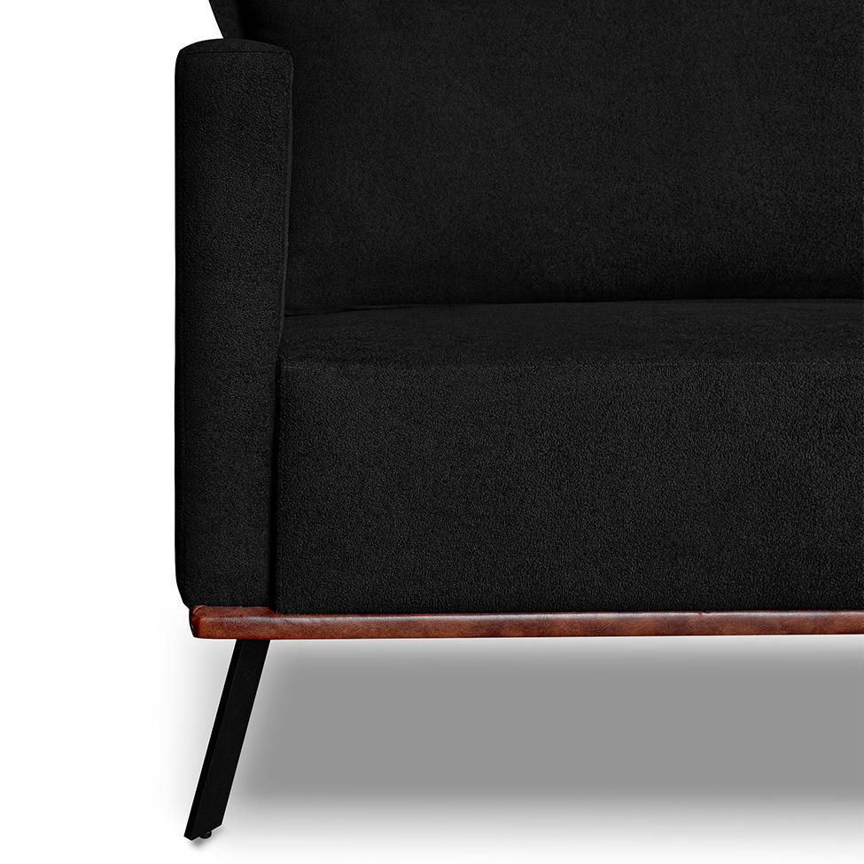 Sofá 2 Lugares Zeus Linho Bouclê Preto 160 cm - 4