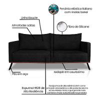 Sofá 2 Lugares Zeus Linho Bouclê Preto 160 cm - 8