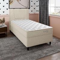 Cama Box com Cabeceira e Colchão Solteiro Stella Molas Ensacadas (60x88x188) Bege - 1