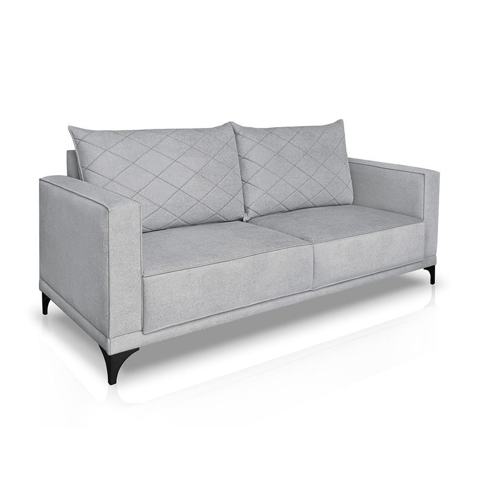 Sofá 3 Lugares Eros Linho Bouclê Cinza Claro 200 cm - 1