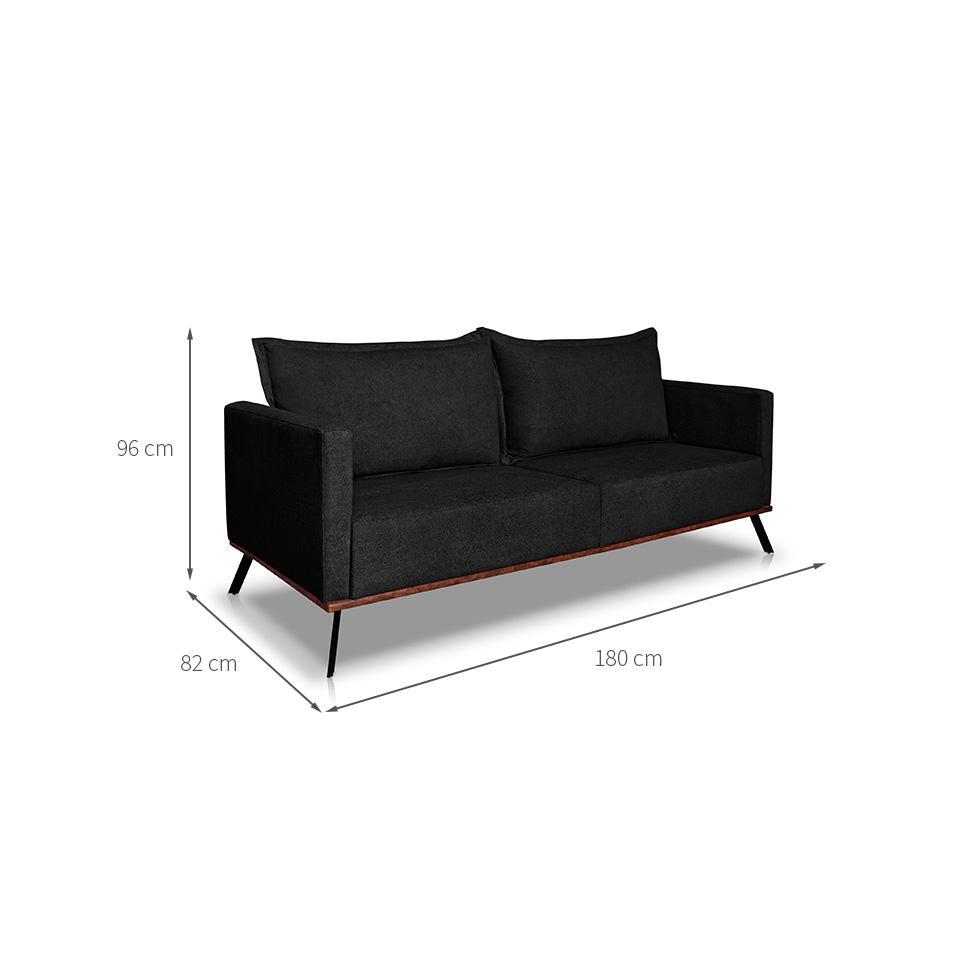 Sofá 3 Lugares Zeus Linho Bouclê Preto 180 cm - 3