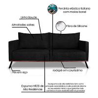 Sofá 3 Lugares Zeus Linho Bouclê Preto 180 cm - 8