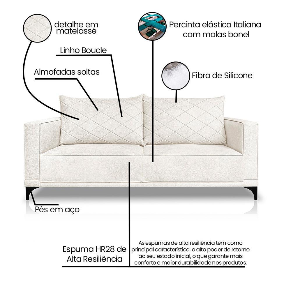 Sofá 2 Lugares Eros Linho Bouclê Off White 160 cm - 8